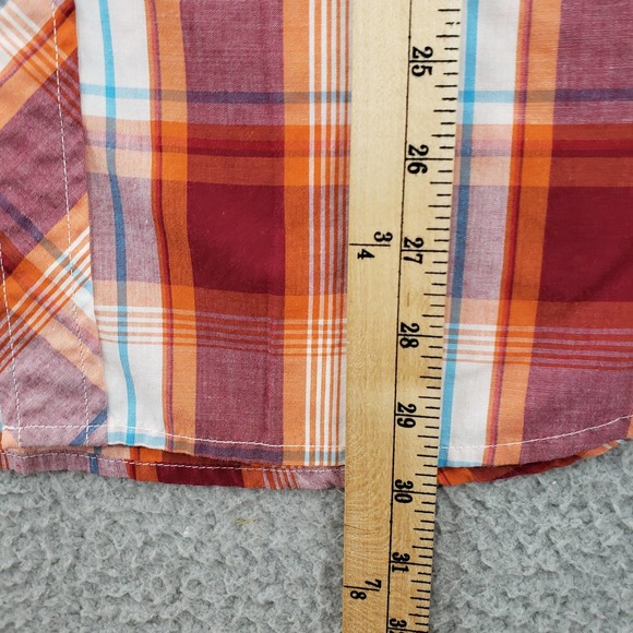 South Pole Shirt Mens Large Orange Button Up Short Sleeve Casual Plaid Pockets‎ - Picture 13 of 13